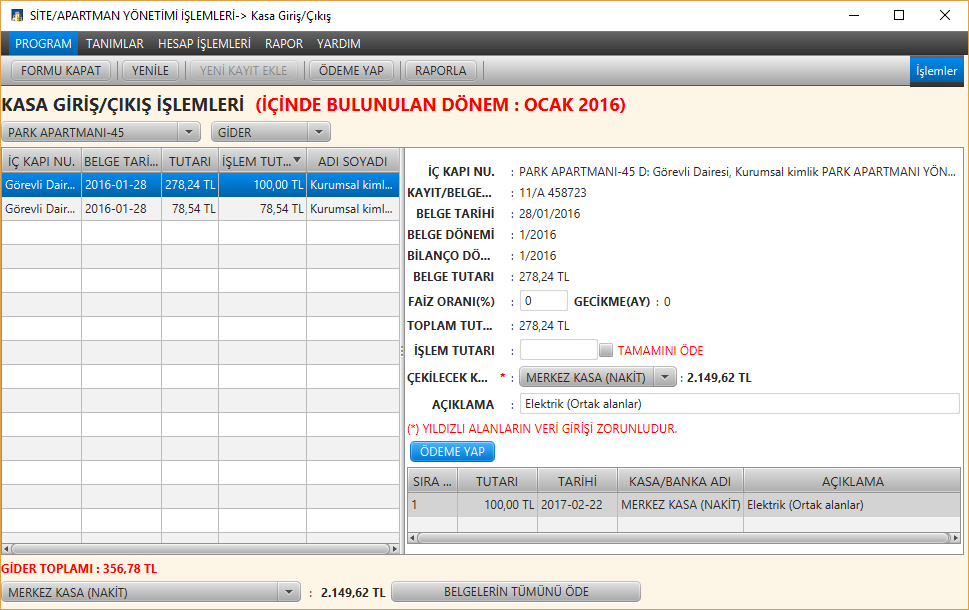 Kasa Giriş/Çıkış İşlemleri